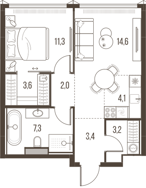Планировка: 2-комнатная квартира, 49,8 м²