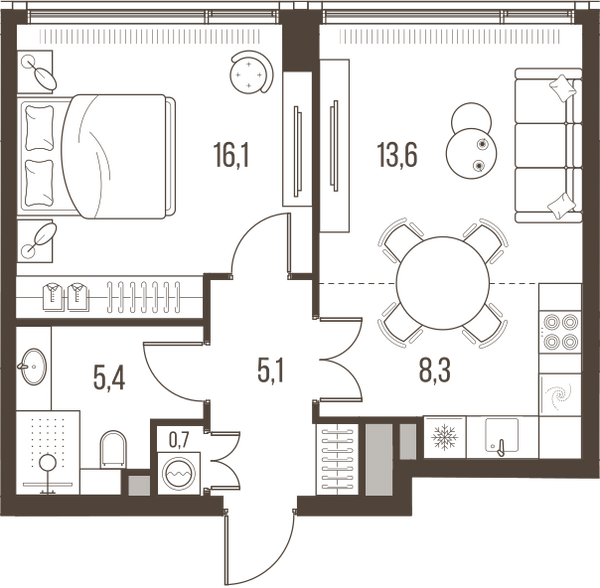 Планировка: 2-комнатная квартира, 49,2 м²
