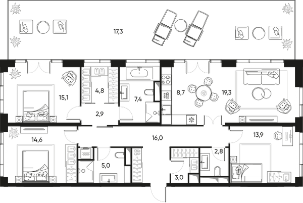 Планировка: 4-комнатная квартира, 116,6 м²