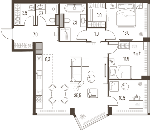 Планировка: 4-комнатная квартира, 106,4 м²