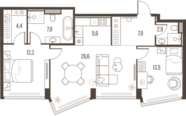 Планировка: 3-комнатная квартира, 81,2 м²