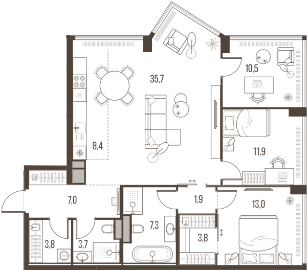 Планировка: 4-комнатная квартира, 106,9 м²