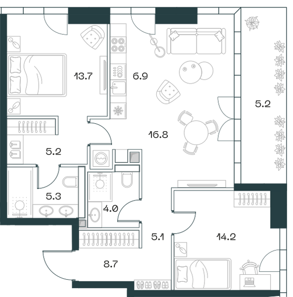 Планировка: 3-комнатная квартира, 86,0 м²