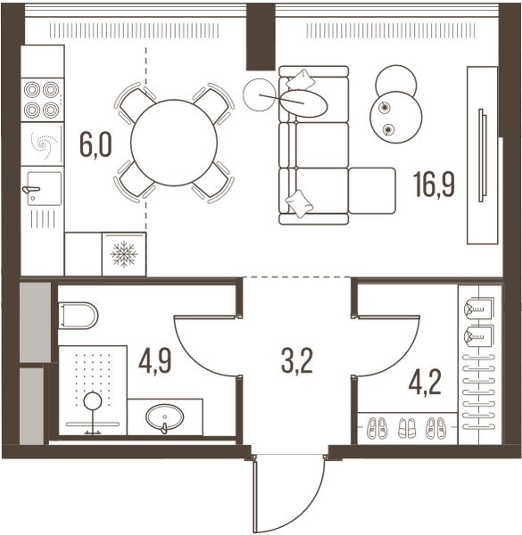 Планировка: 1-комнатная квартира, 35,2 м²