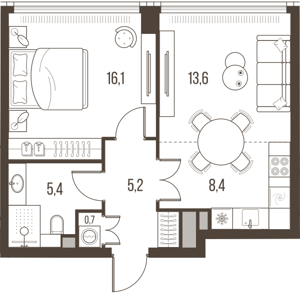 Планировка: 2-комнатная квартира, 49,4 м²