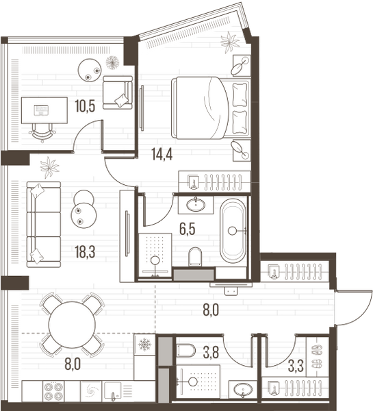 Планировка: 3-комнатная квартира, 72,9 м²