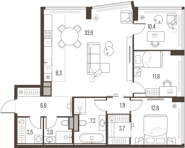 Планировка: 4-комнатная квартира, 104,1 м²