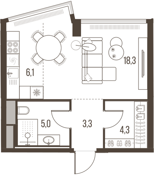 Планировка: 1-комнатная квартира, 37,0 м²