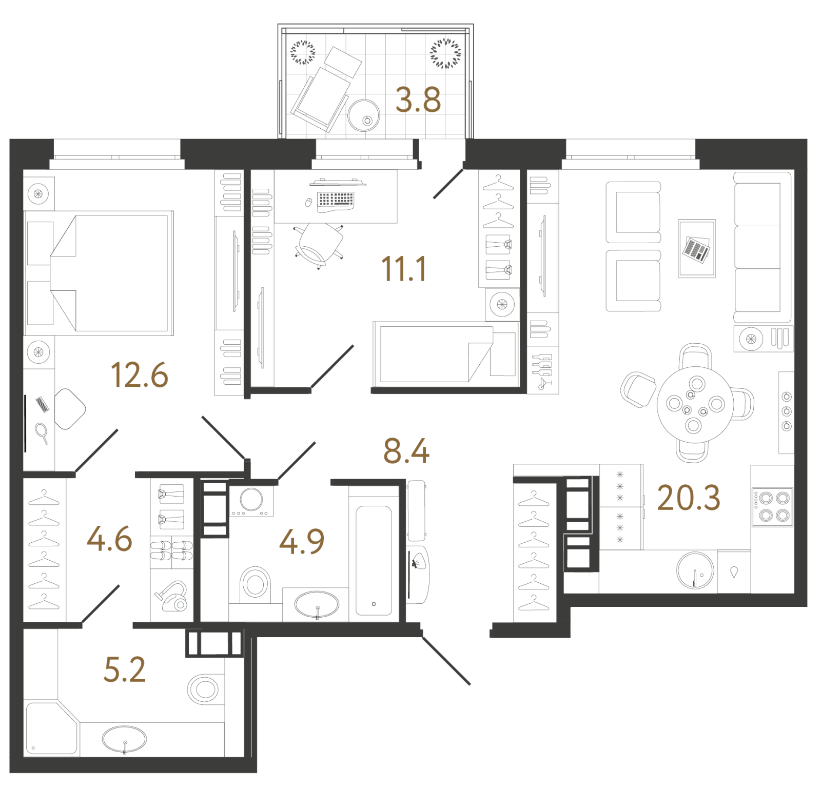Планировка: 2-комнатная квартира, 67,1 м²