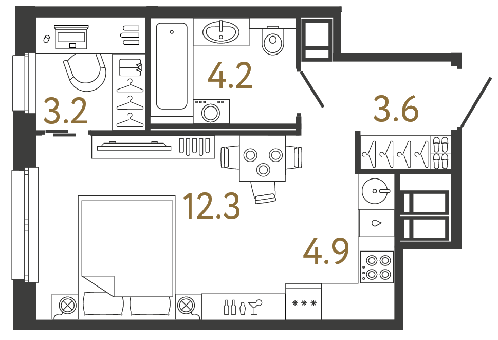 Планировка: студия, 28,2 м²