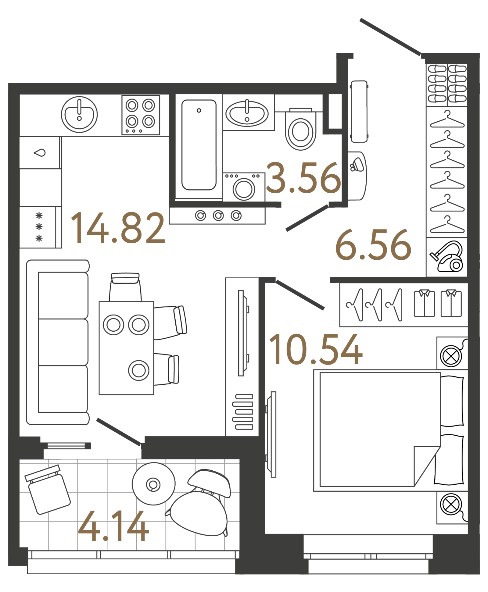 Планировка: 1-комнатная квартира, 35,5 м²