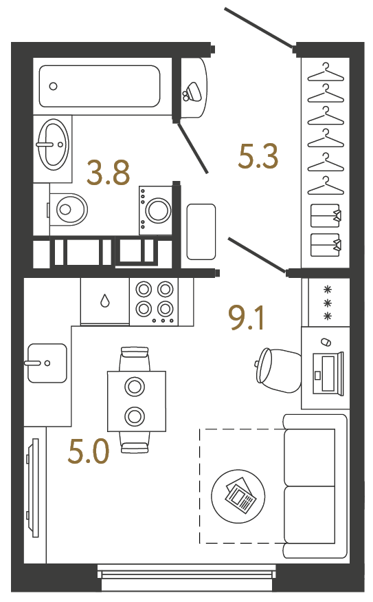 Планировка: студия, 23,2 м²