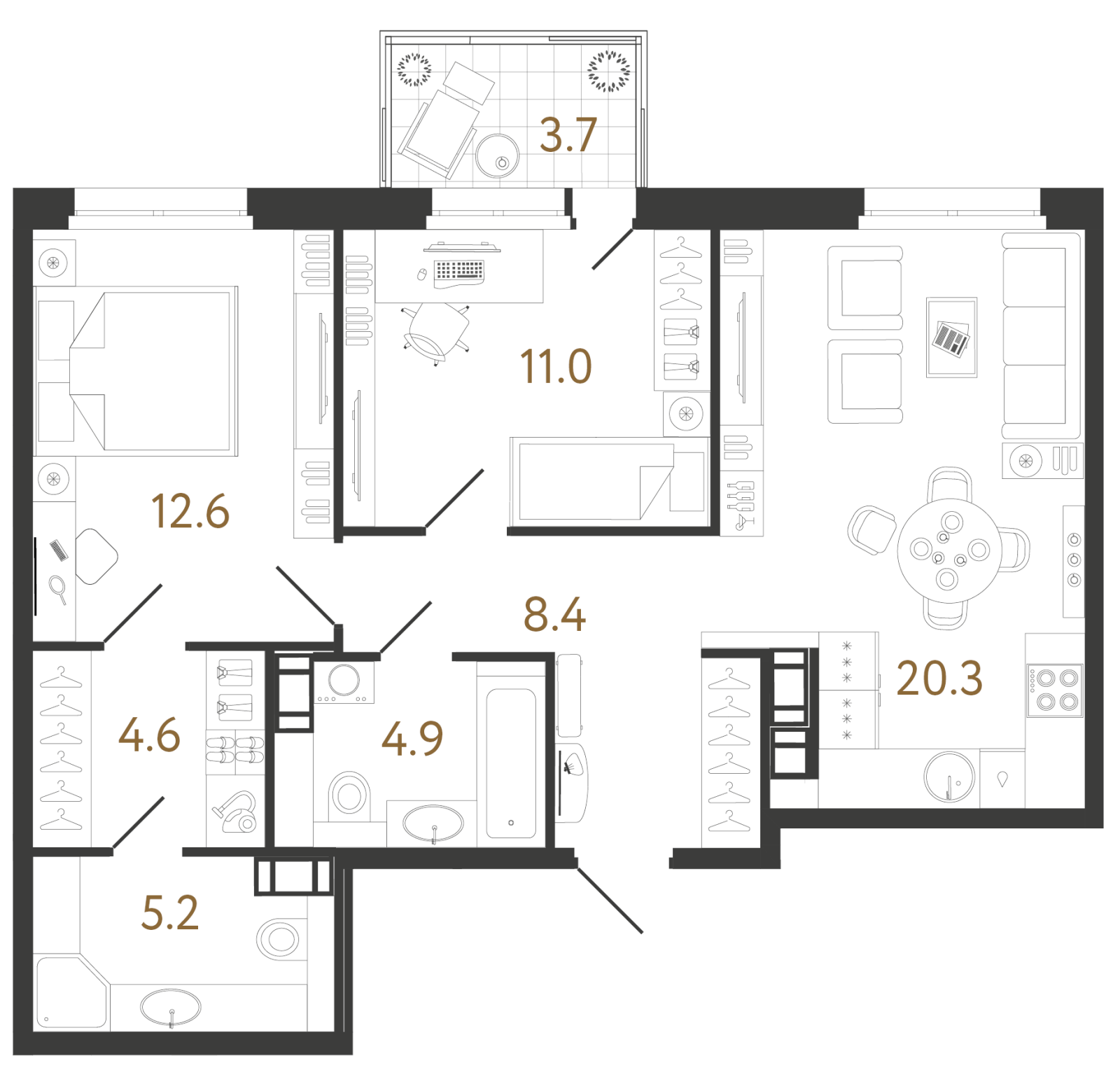 Планировка: 2-комнатная квартира, 67,0 м²
