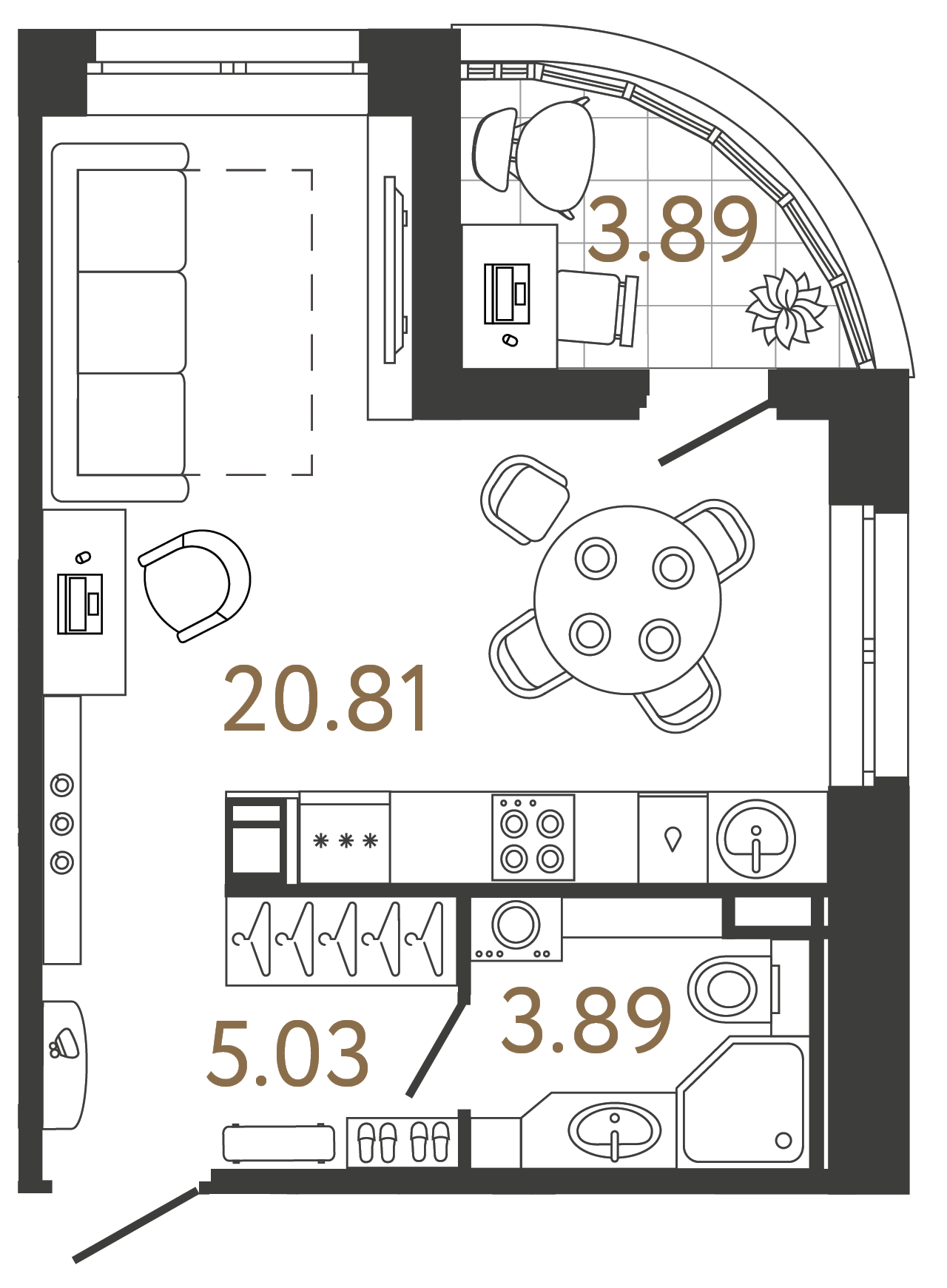 Планировка: студия, 29,5 м²