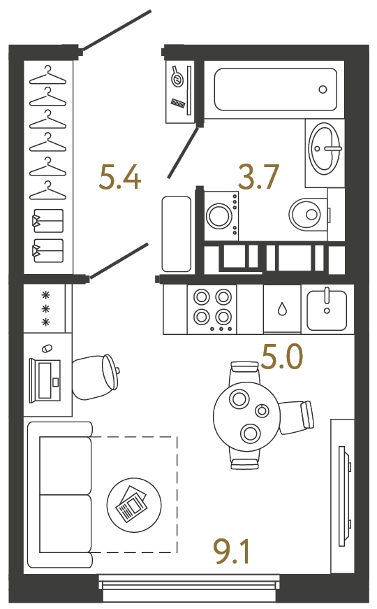 Планировка: студия, 23,2 м²