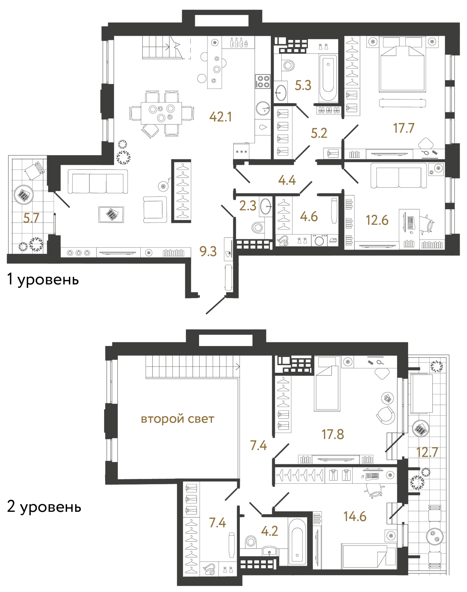 Планировка: 4-комнатная квартира, 154,9 м²