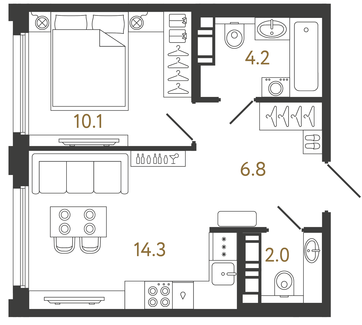 Планировка: 1-комнатная квартира, 37,4 м²