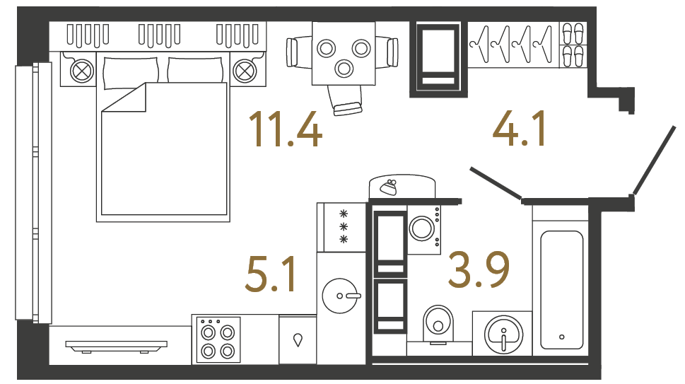 Планировка: студия, 24,5 м²