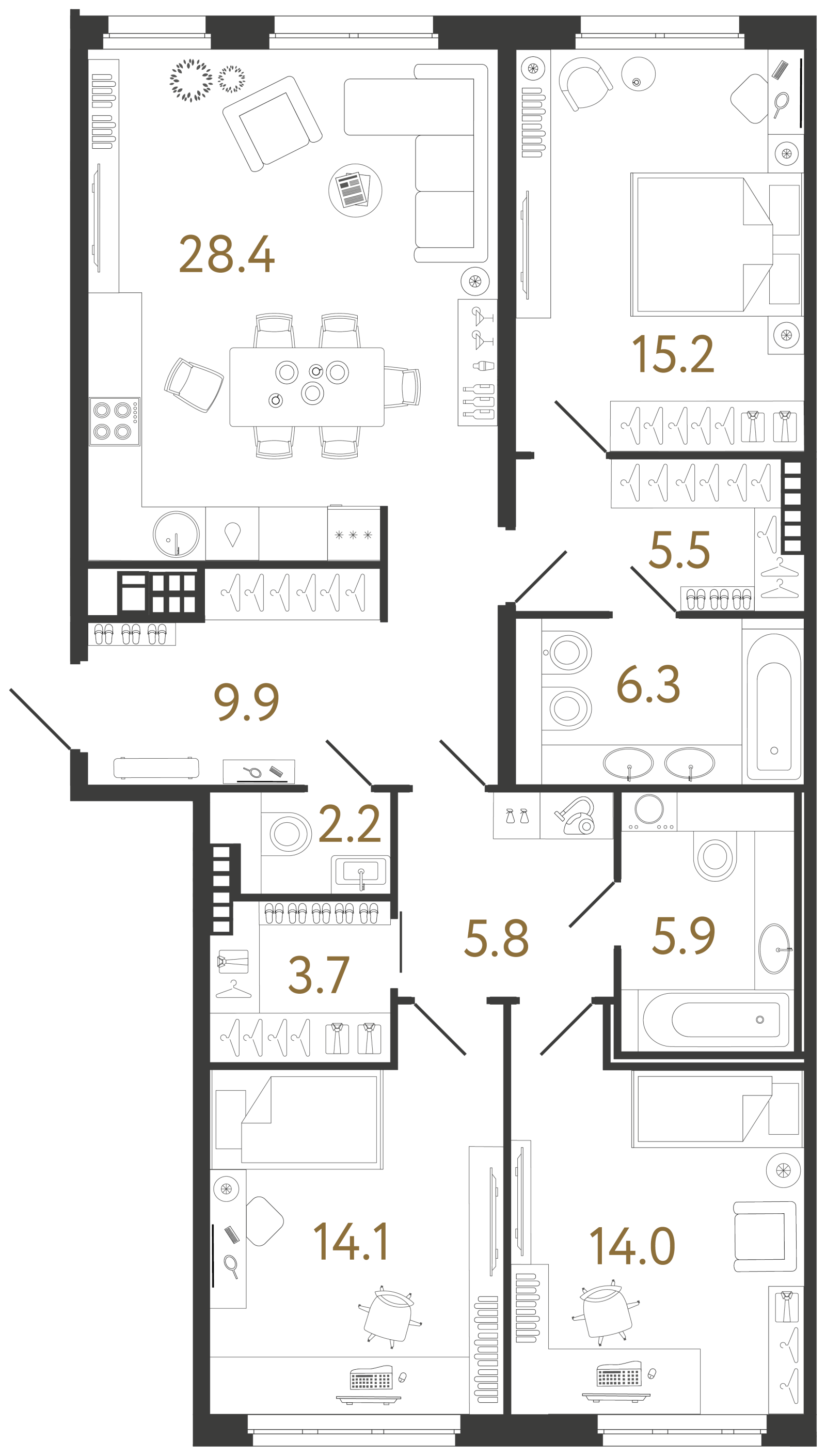Планировка: 3-комнатная квартира, 111,0 м²