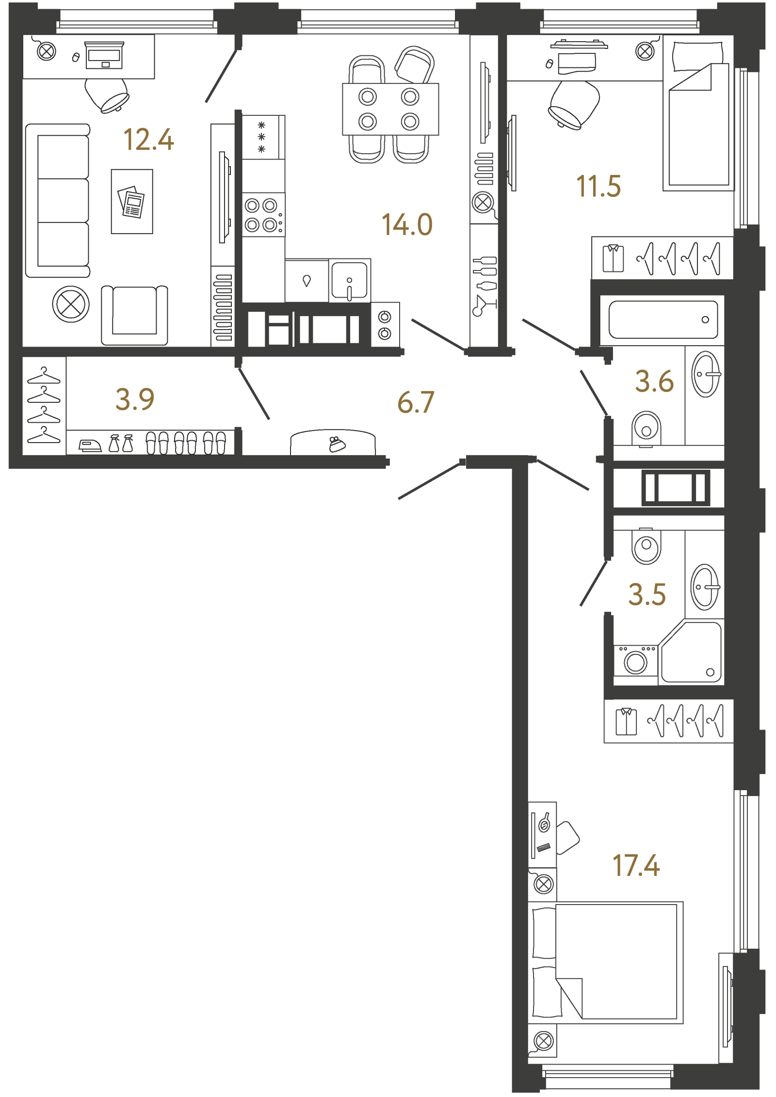 Планировка: 3-комнатная квартира, 73,0 м²