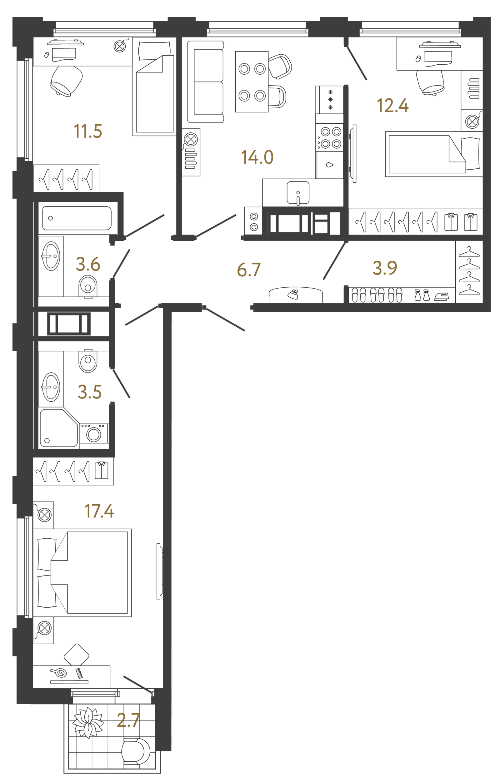 Планировка: 3-комнатная квартира, 73,0 м²