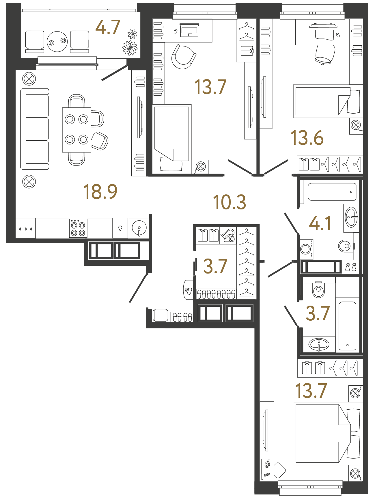 Планировка: 3-комнатная квартира, 81,7 м²