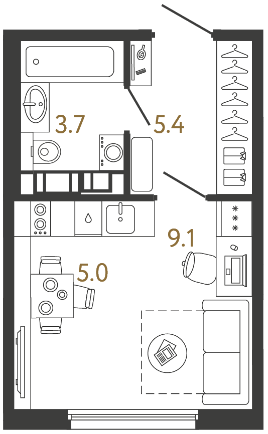 Планировка: студия, 23,2 м²