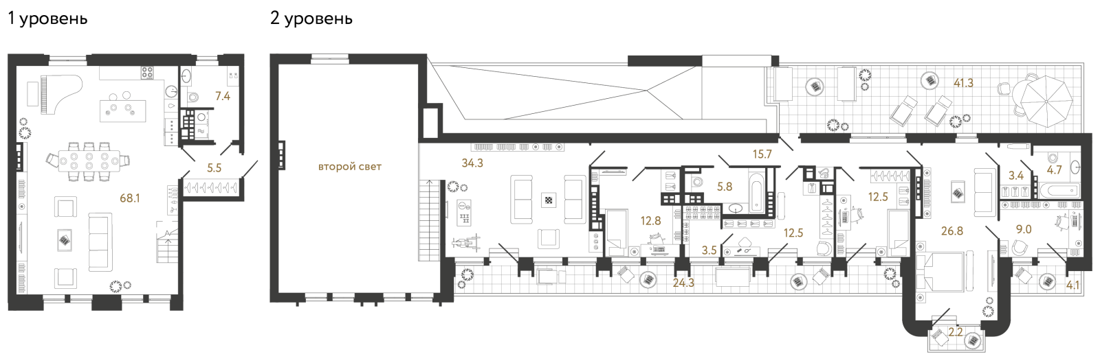 Планировка: 5-комнатная квартира, 222,0 м²