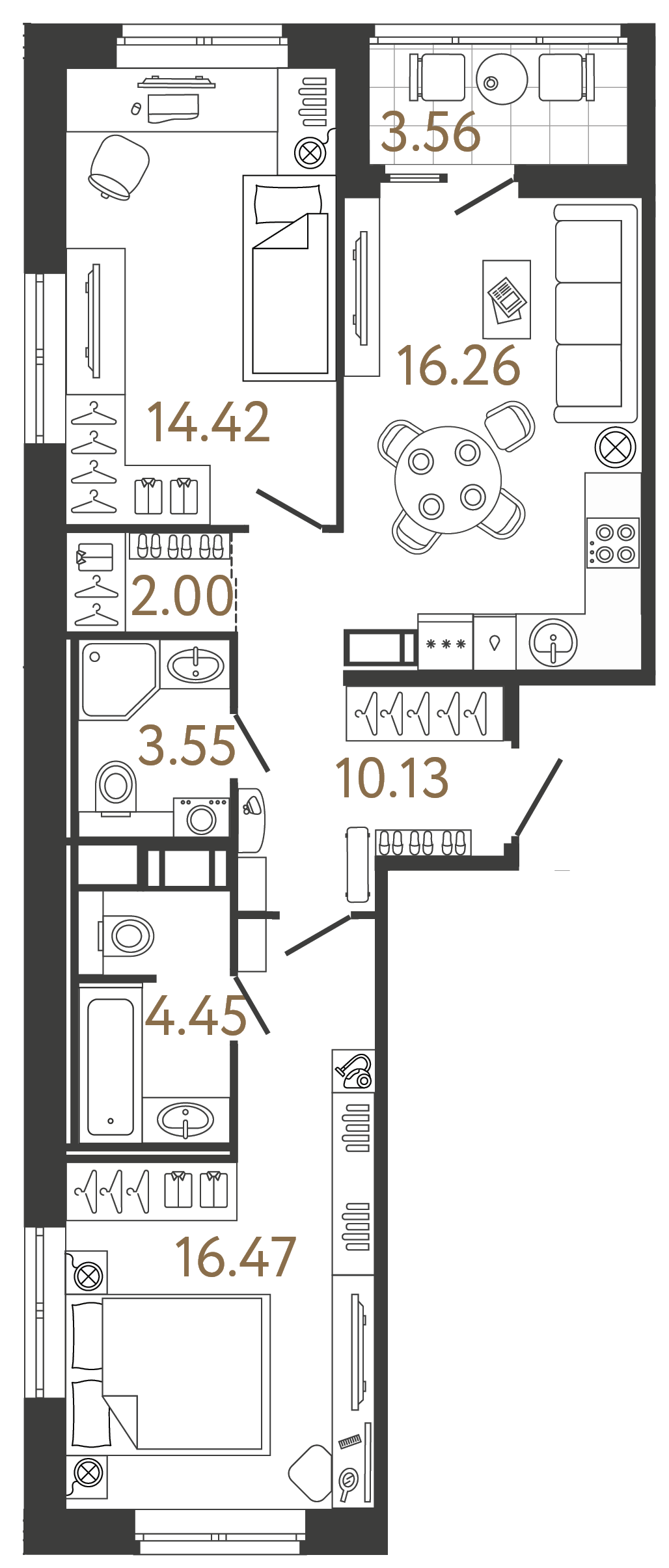 Планировка: 2-комнатная квартира, 65,3 м²