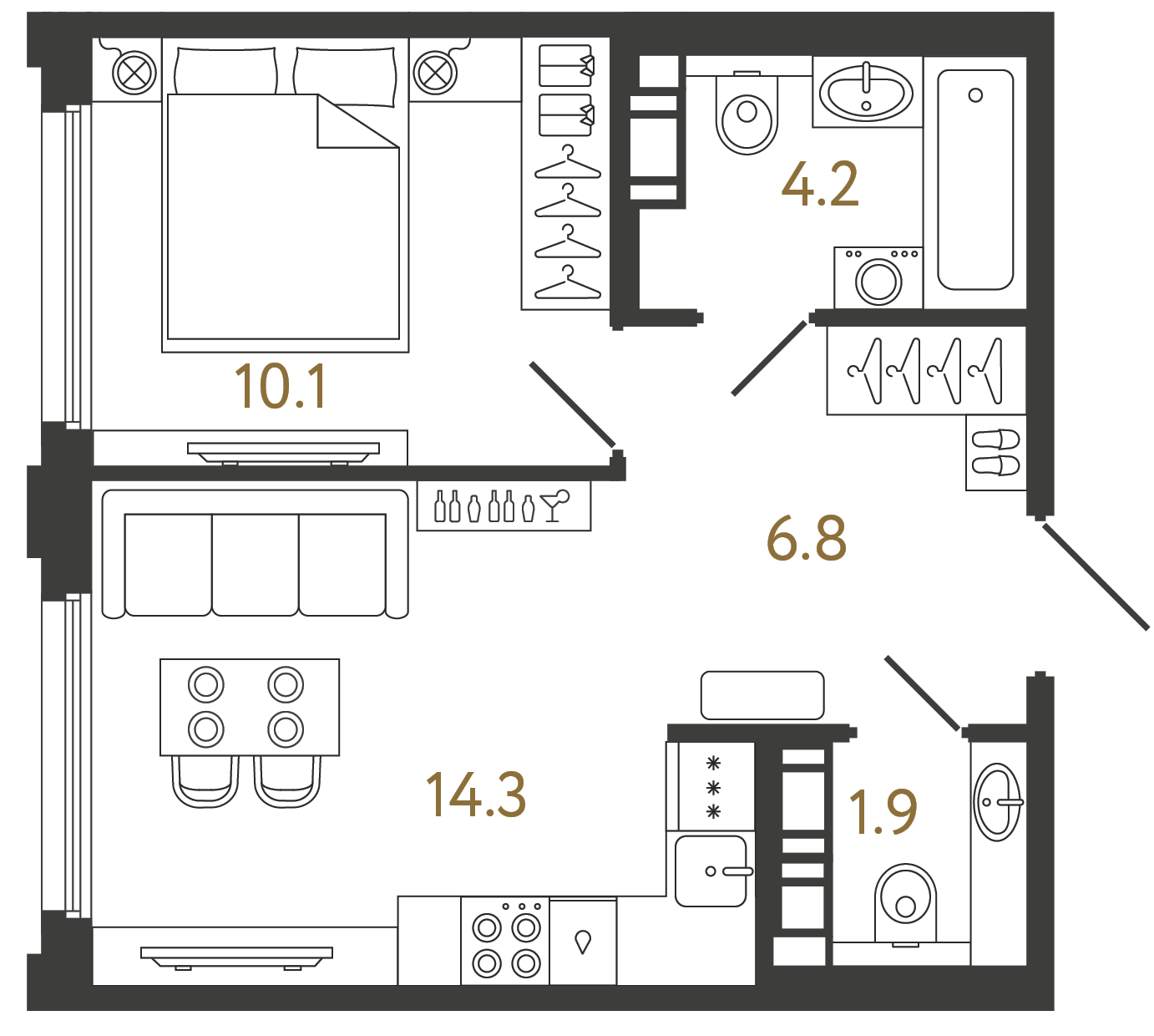 Планировка: 1-комнатная квартира, 37,3 м²