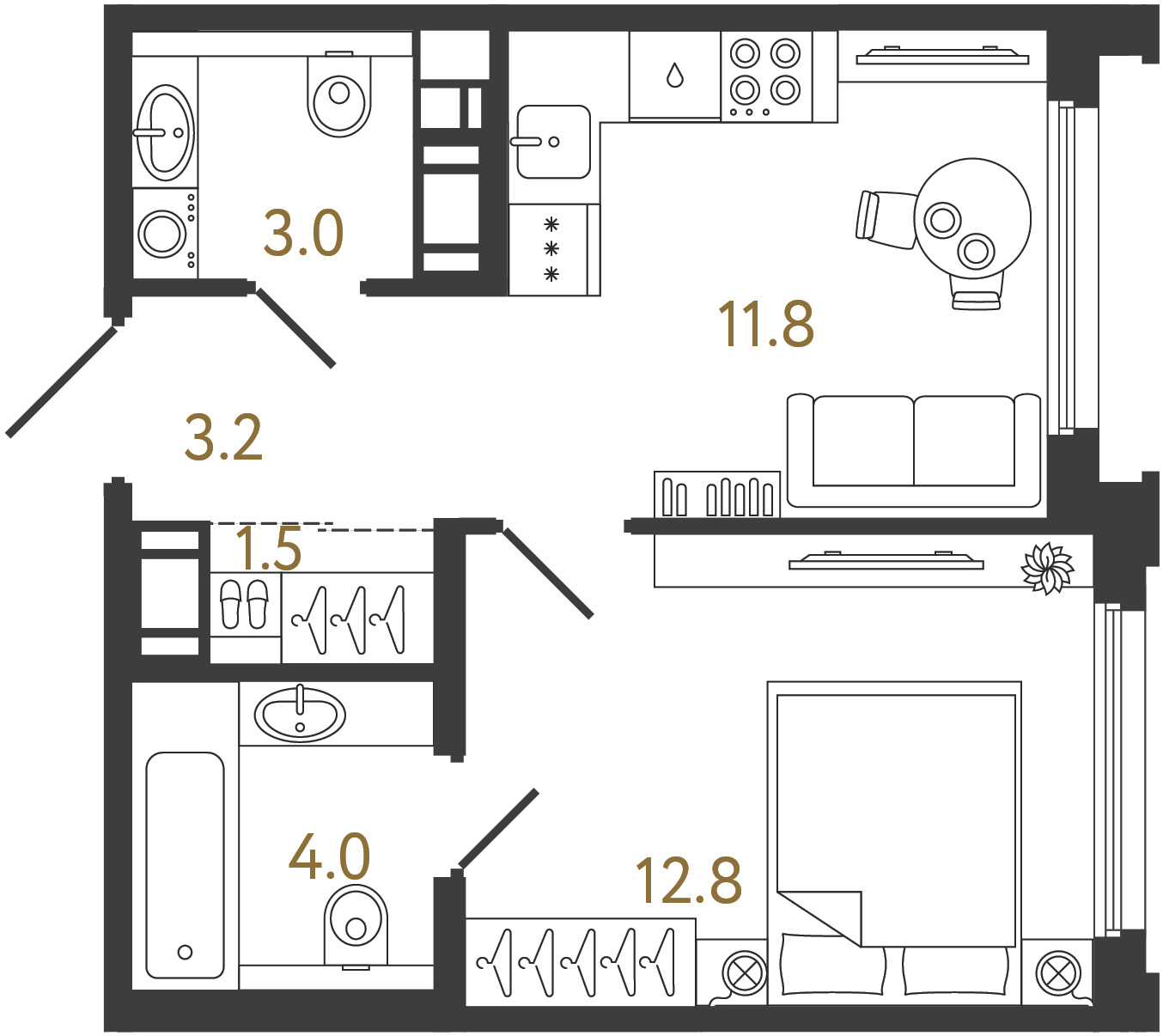 Планировка: 1-комнатная квартира, 36,3 м²