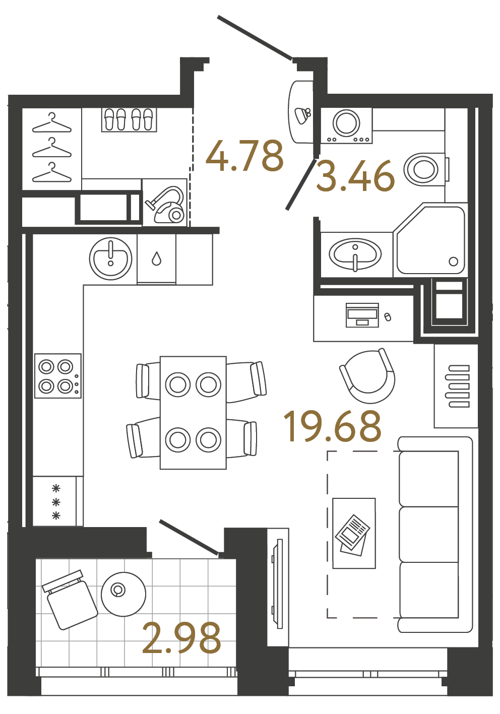 Планировка: студия, 27,9 м²