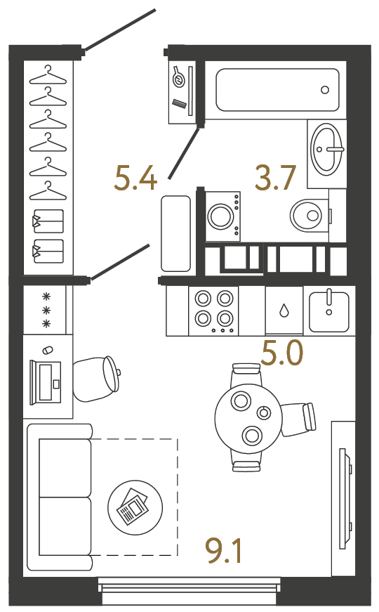 Планировка: студия, 23,2 м²