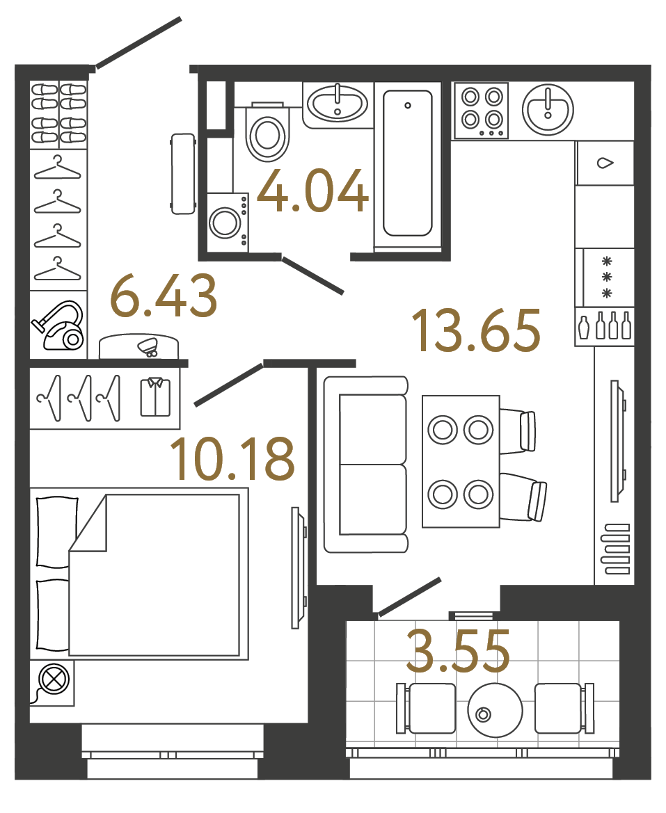 Планировка: 1-комнатная квартира, 34,3 м²