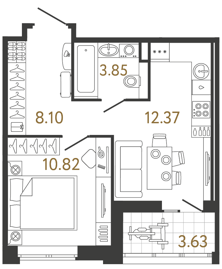 Планировка: 1-комнатная квартира, 35,1 м²