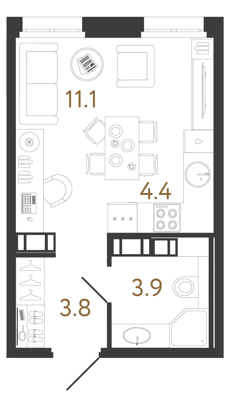 Планировка: студия, 23,2 м²