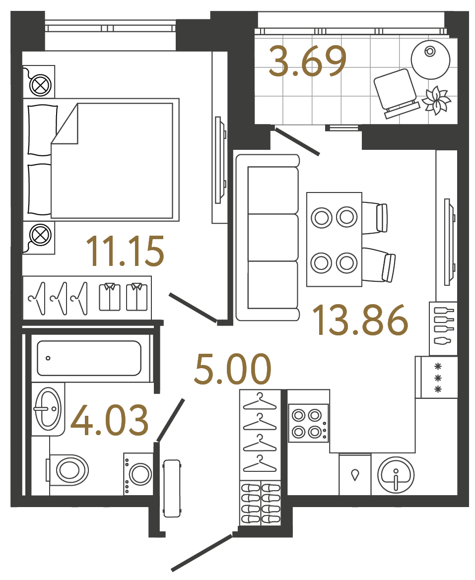Планировка: 1-комнатная квартира, 34,0 м²
