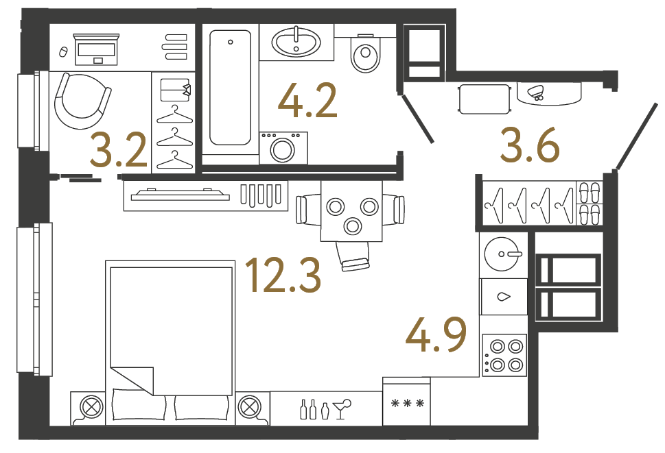 Планировка: студия, 28,2 м²