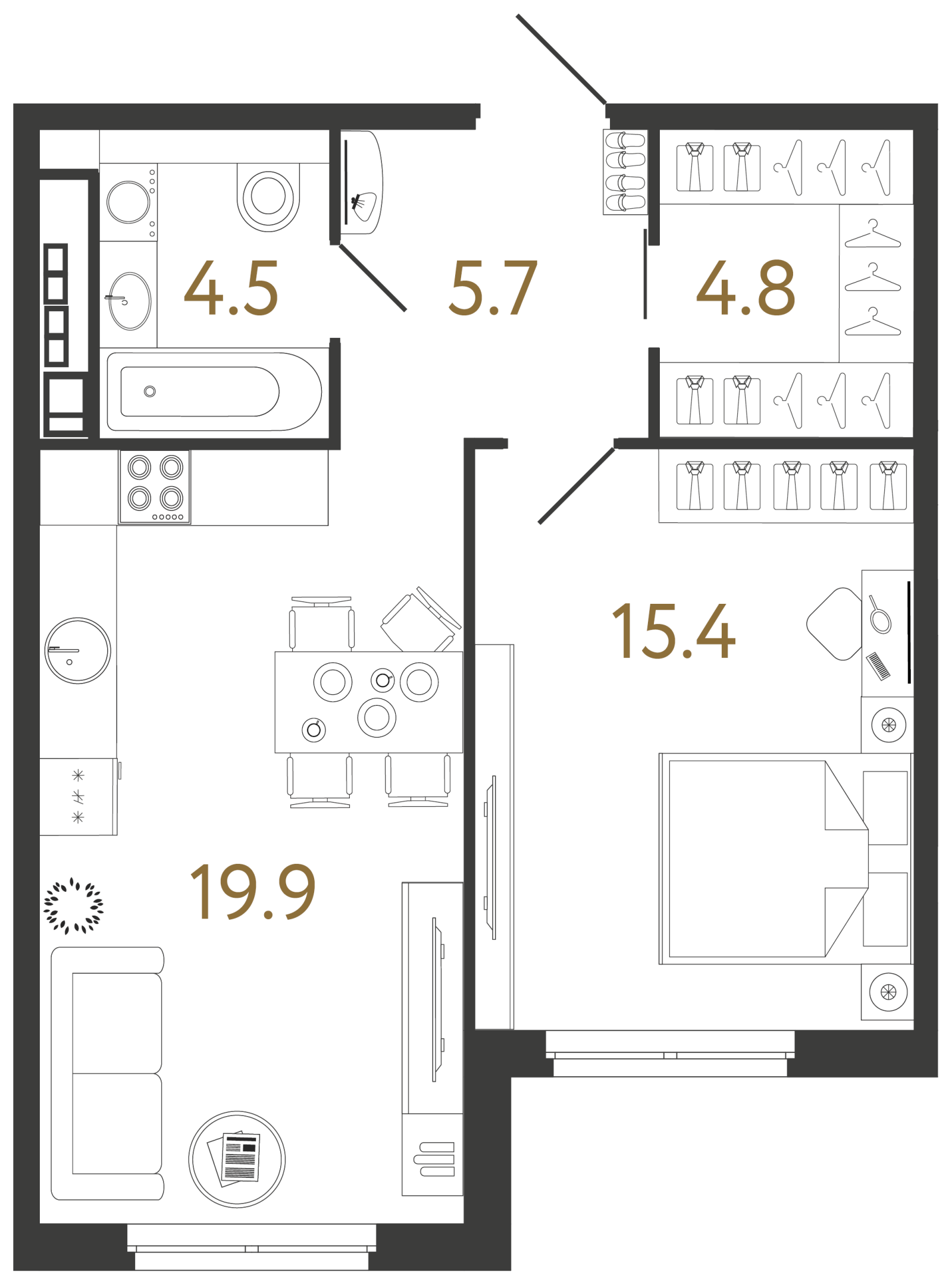 Планировка: 1-комнатная квартира, 50,3 м²