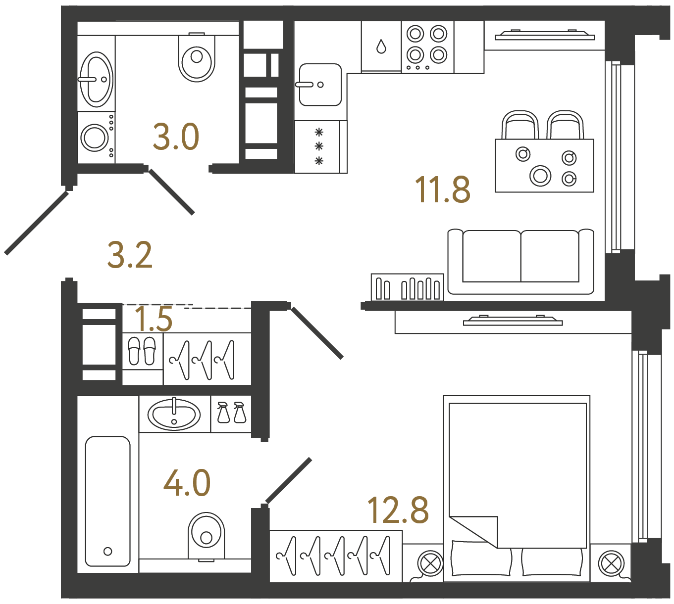Планировка: 1-комнатная квартира, 36,3 м²