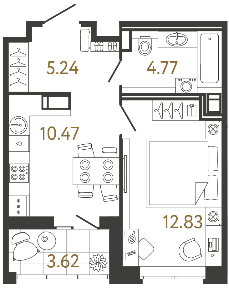Планировка: 1-комнатная квартира, 33,3 м²