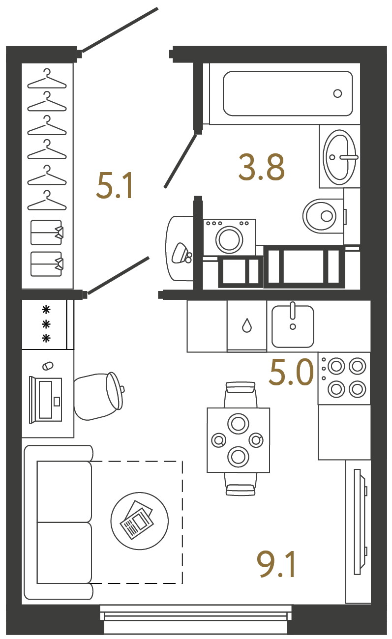 Планировка: студия, 23,0 м²
