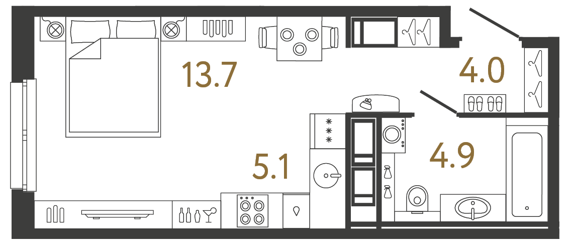 Планировка: студия, 27,7 м²