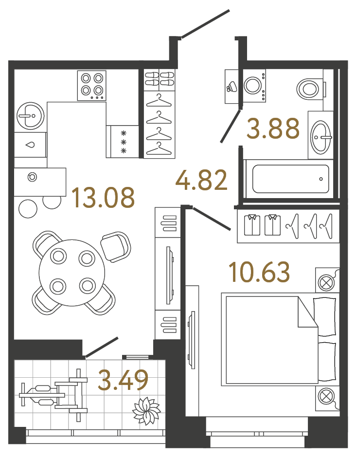 Планировка: 1-комнатная квартира, 32,4 м²