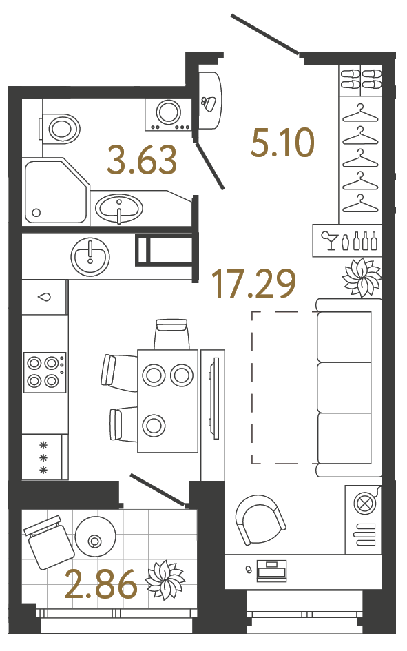 Планировка: студия, 26,0 м²