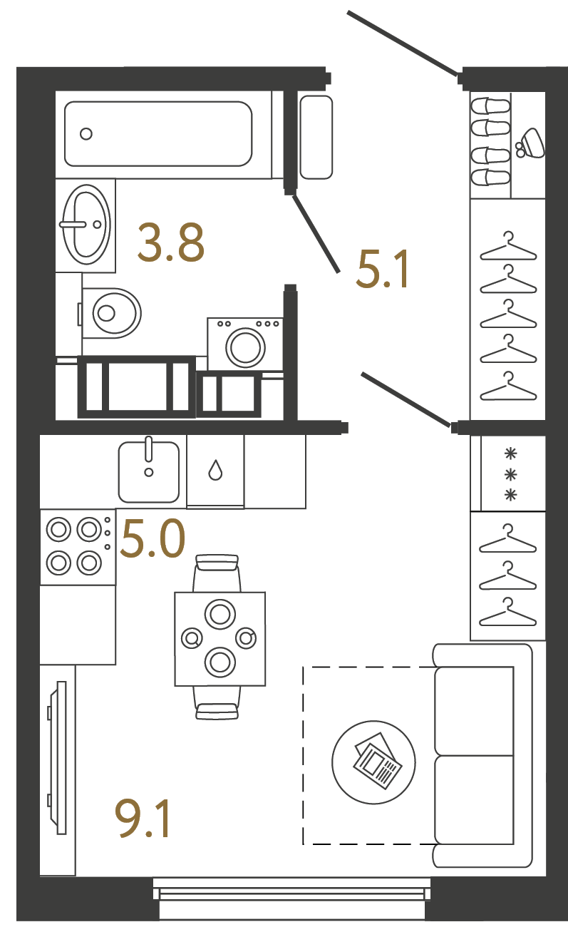 Планировка: студия, 23,0 м²