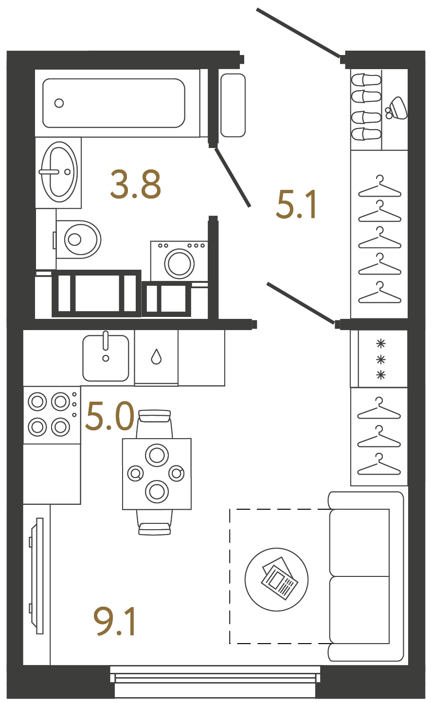 Планировка: студия, 23,0 м²
