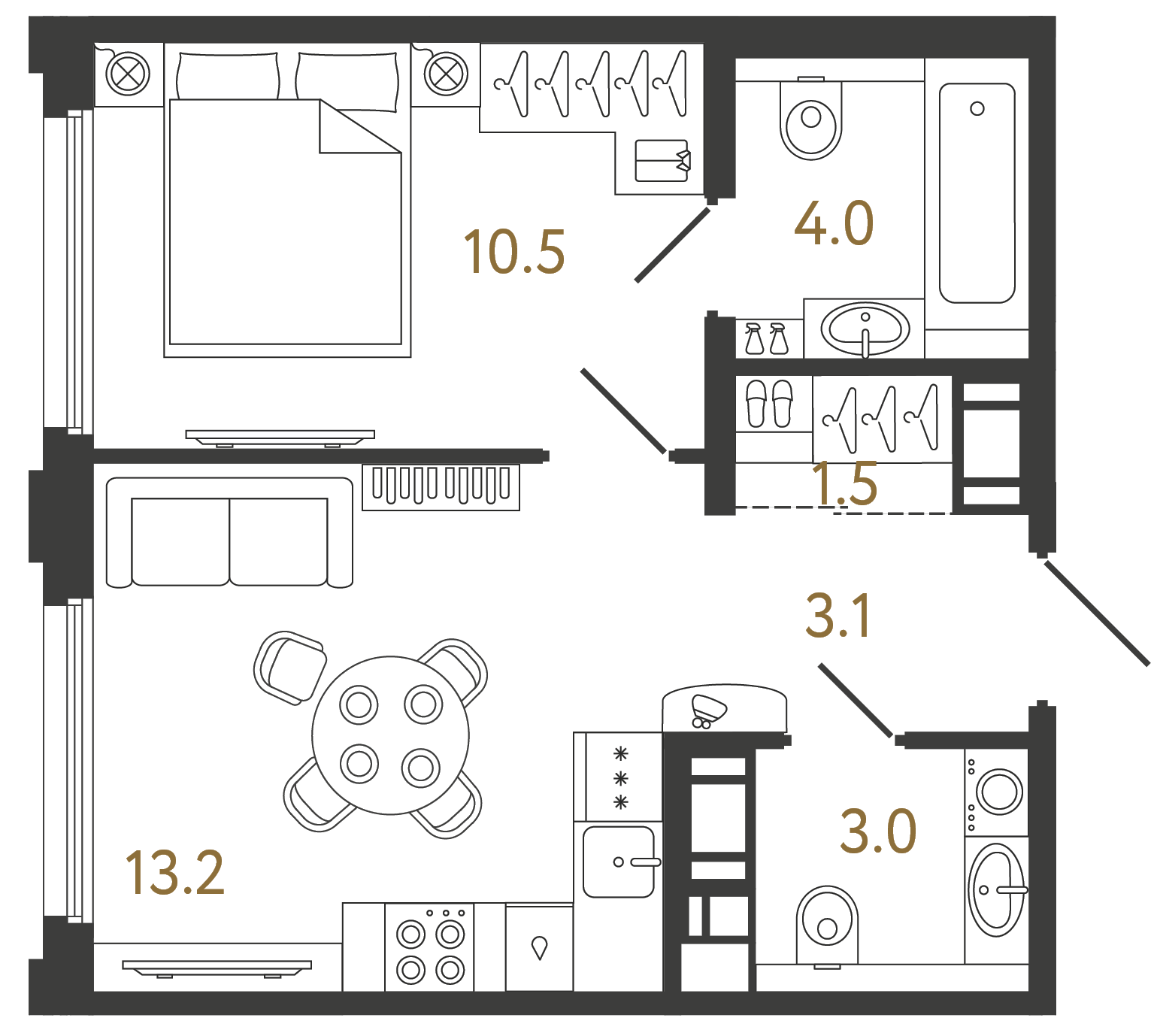 Планировка: 1-комнатная квартира, 35,3 м²