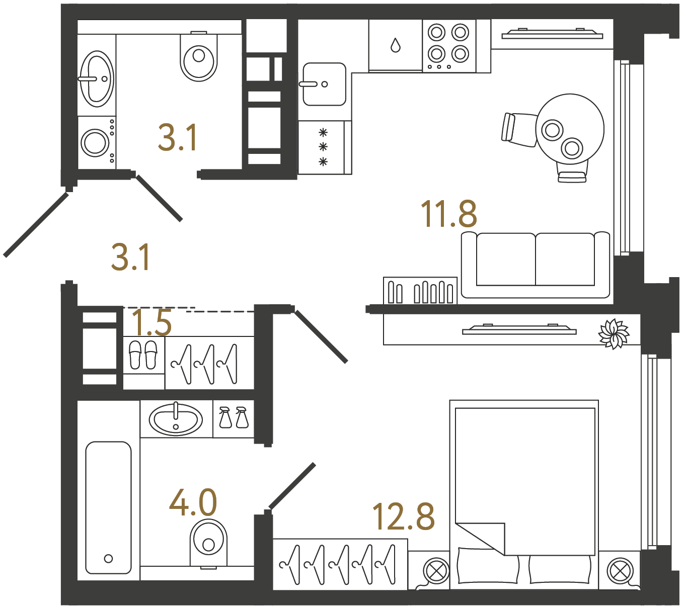 Планировка: 1-комнатная квартира, 36,3 м²