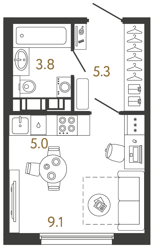 Планировка: студия, 23,2 м²